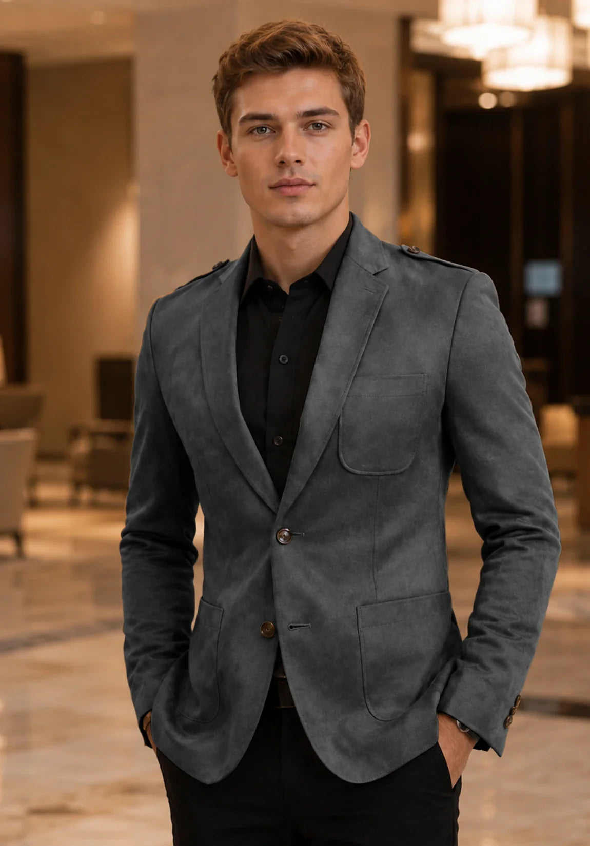 Men's dark gray suede jacket