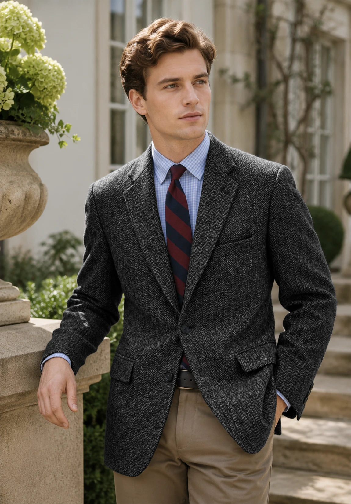 Men's dark gray herringbone jacket