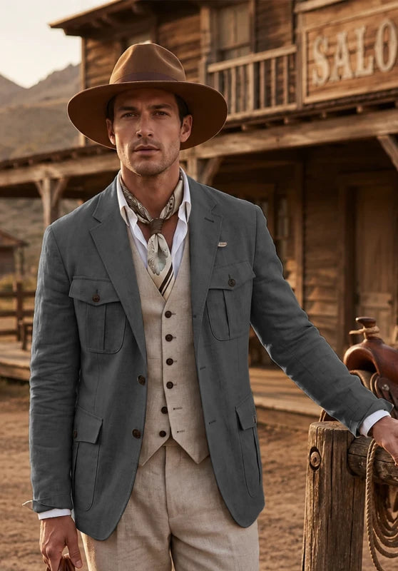 Men's Dark Grey Linen Blazer Jacket