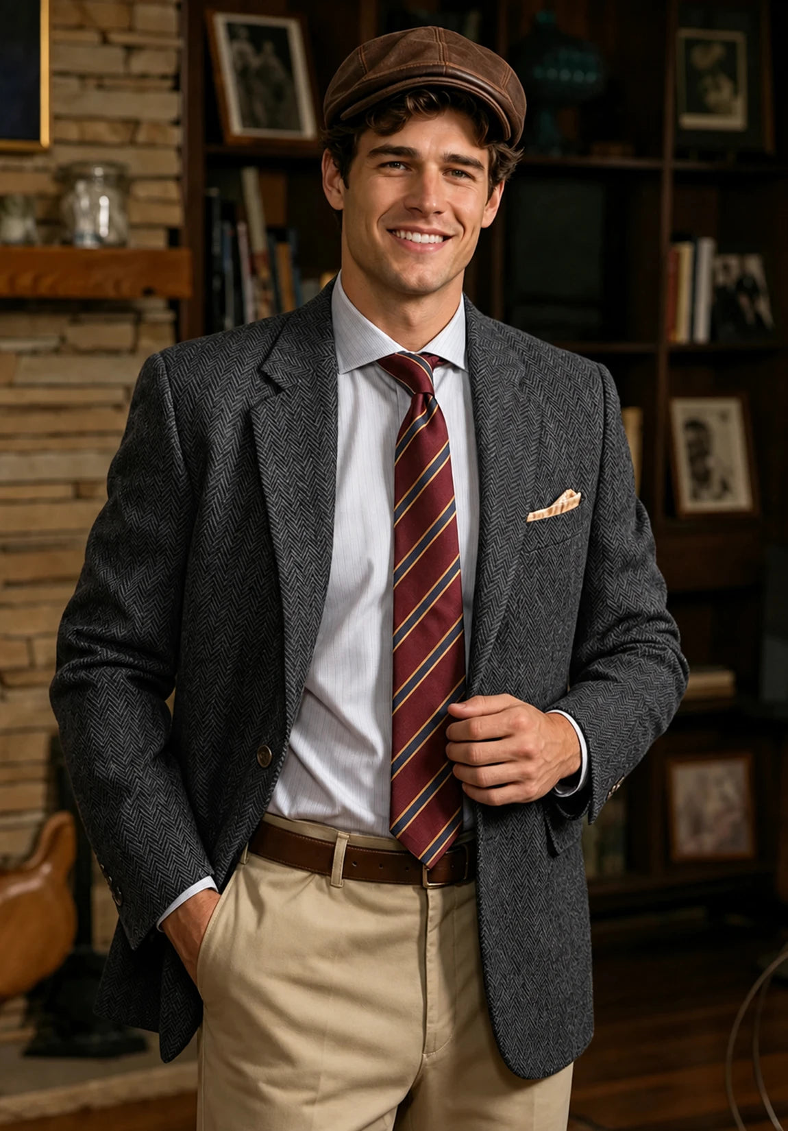 Men's dark gray herringbone jacket