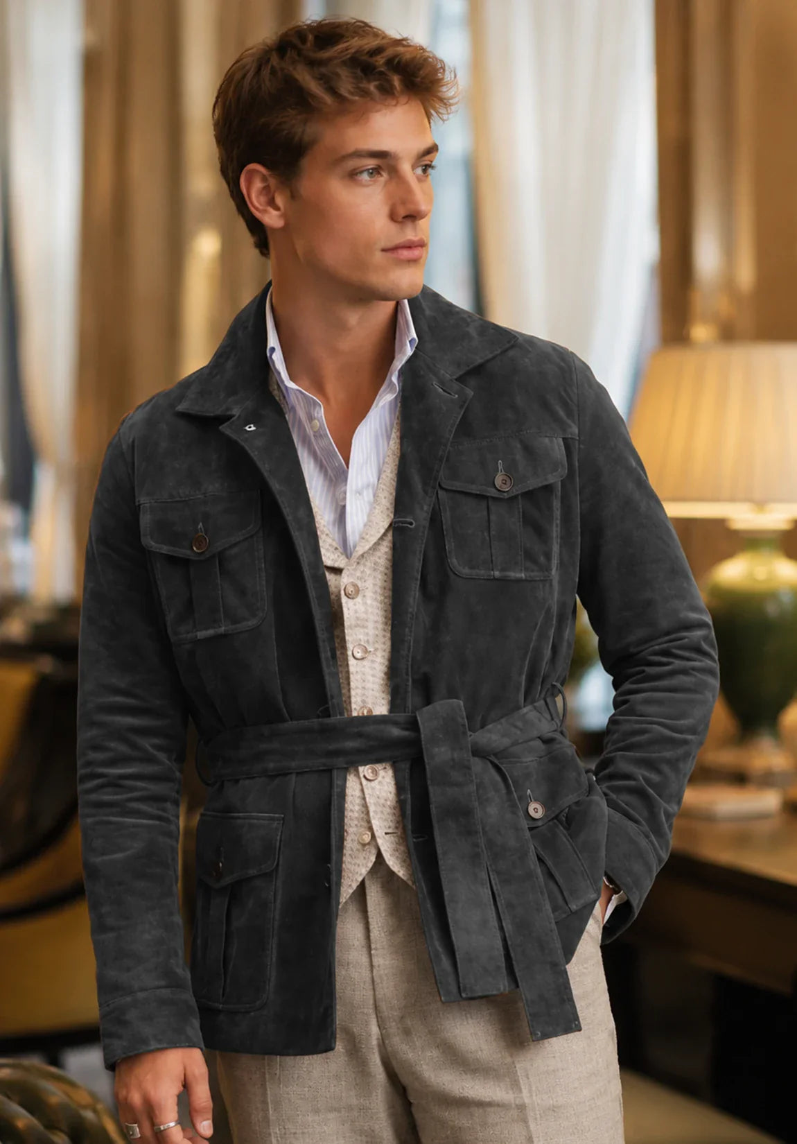 Men's dark gray suede jacket