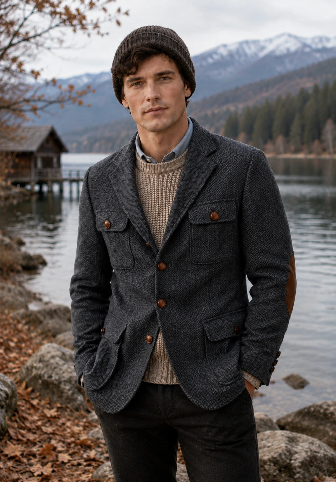 Men's dark gray herringbone jacket