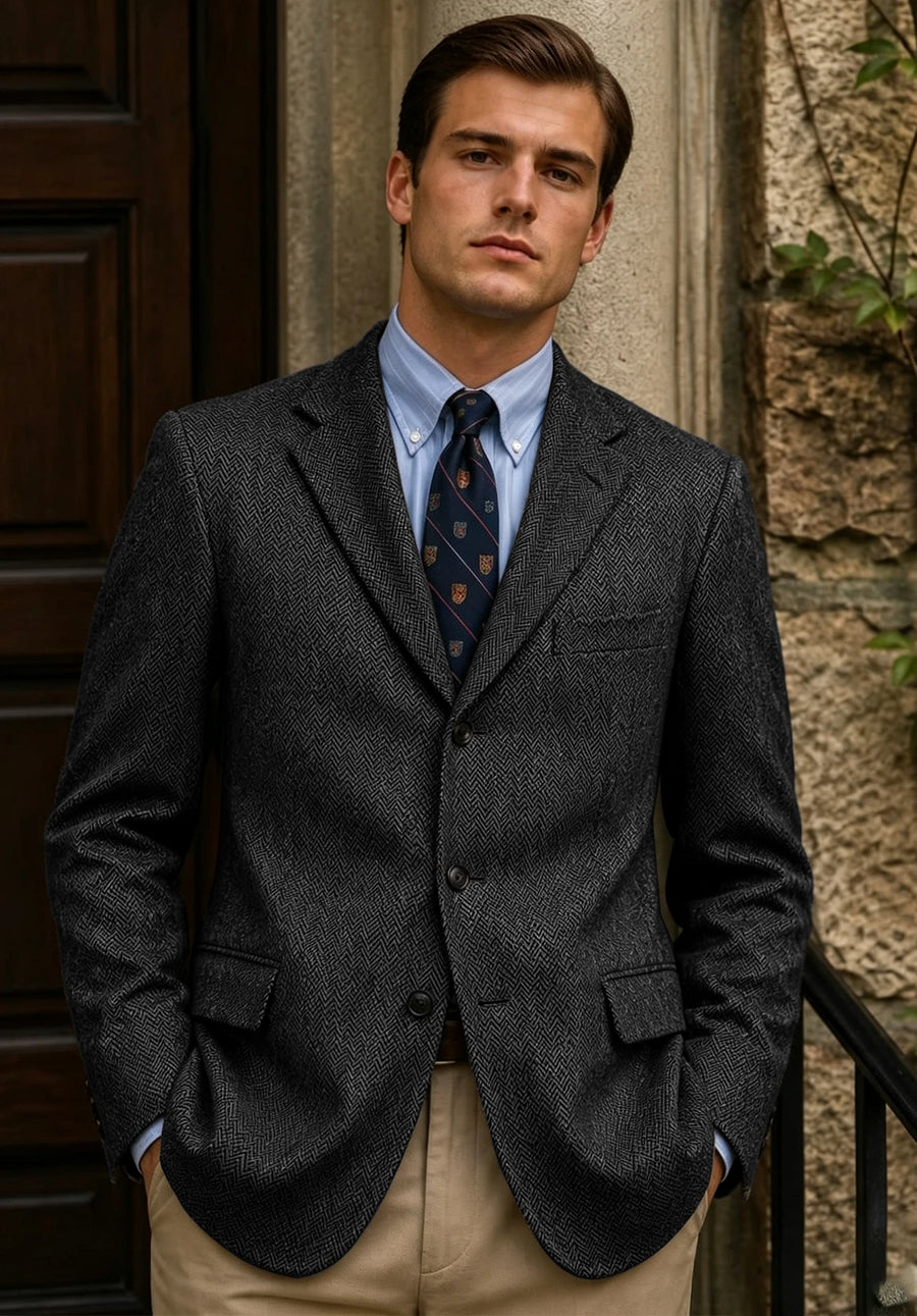 Men's dark gray herringbone jacket