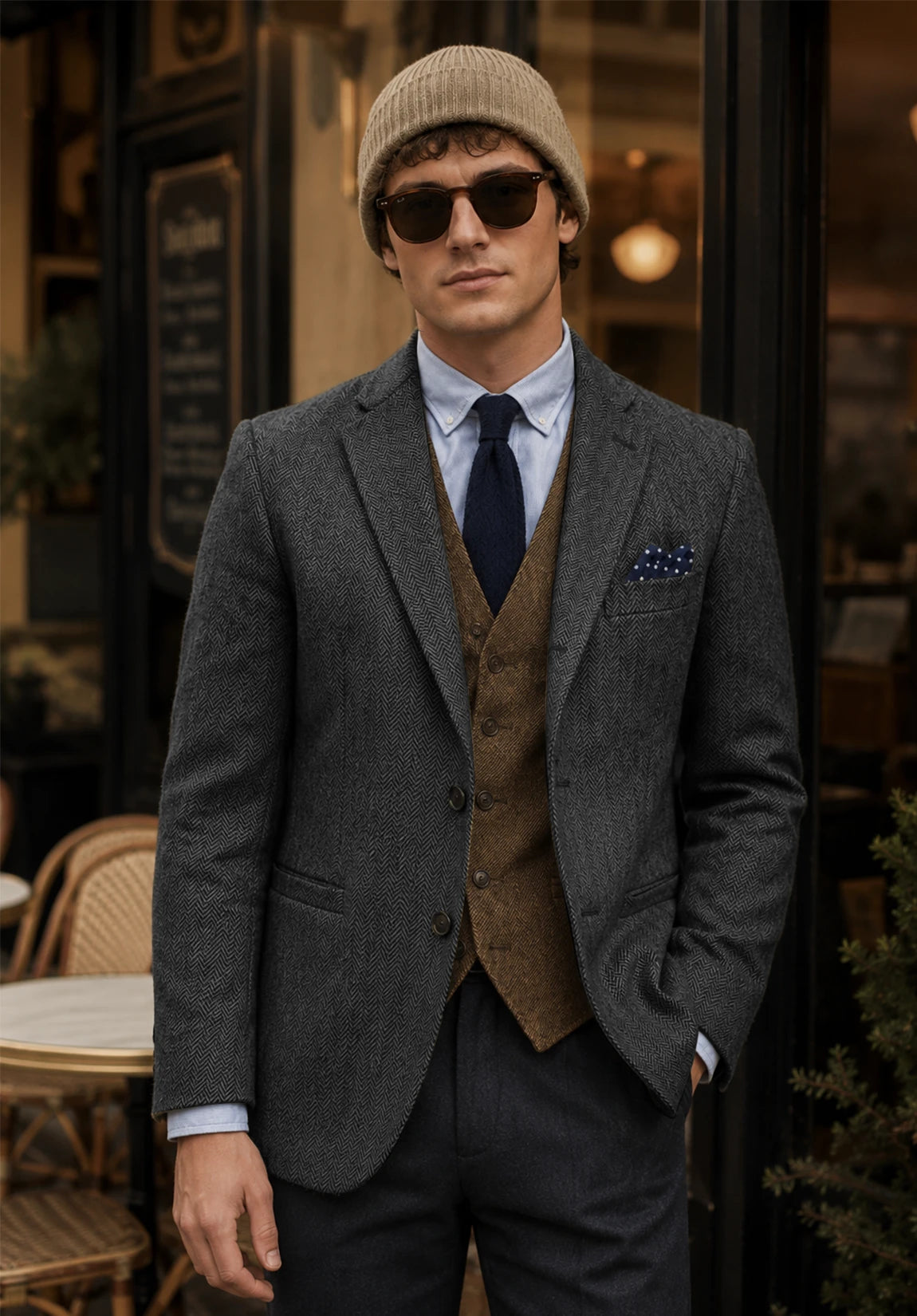 Men's dark gray herringbone jacket