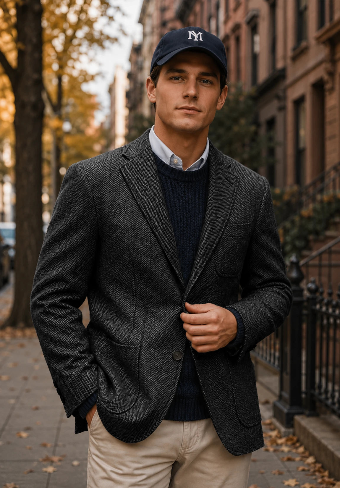 Men's dark gray herringbone jacket