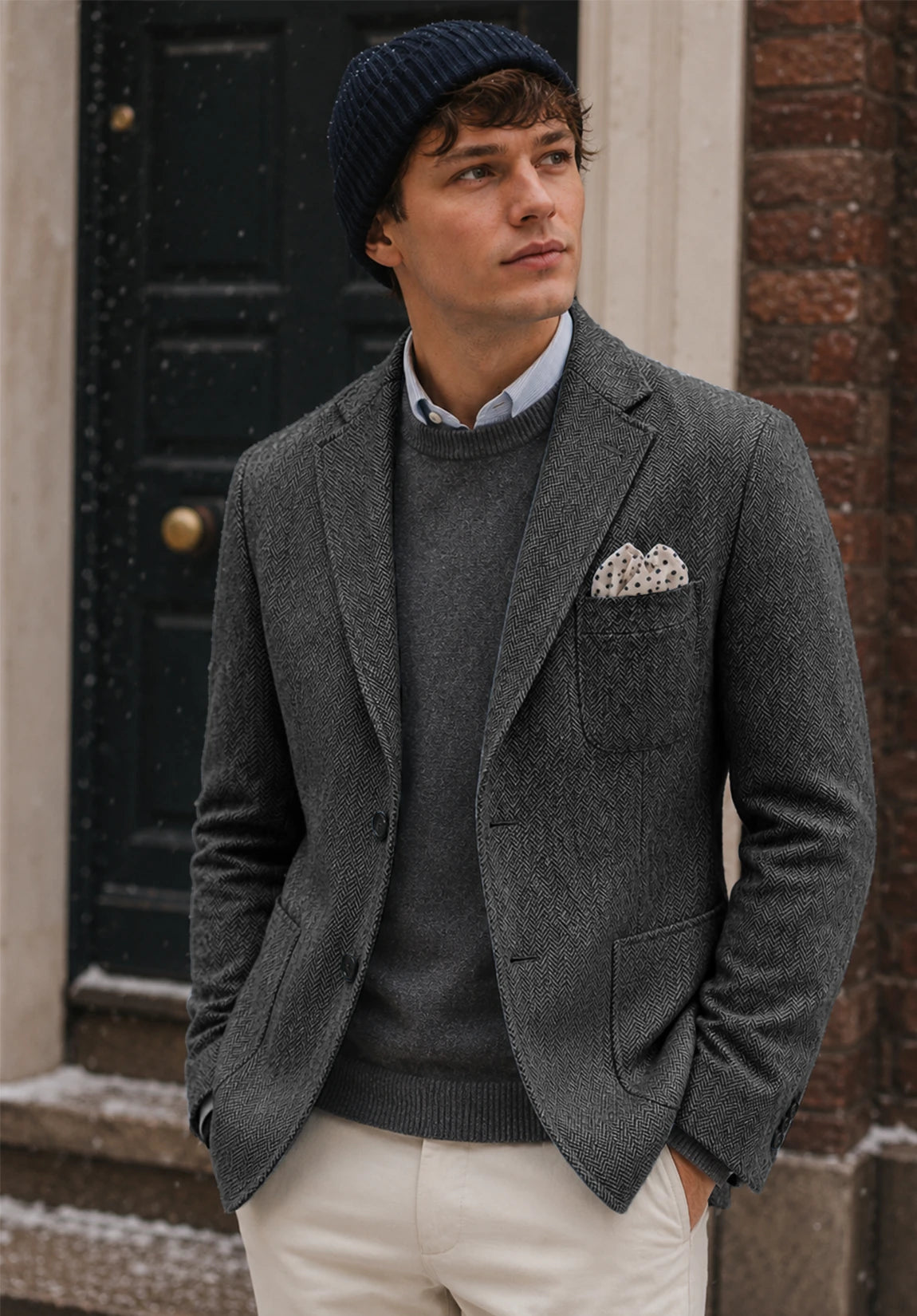 Men's dark gray herringbone jacket
