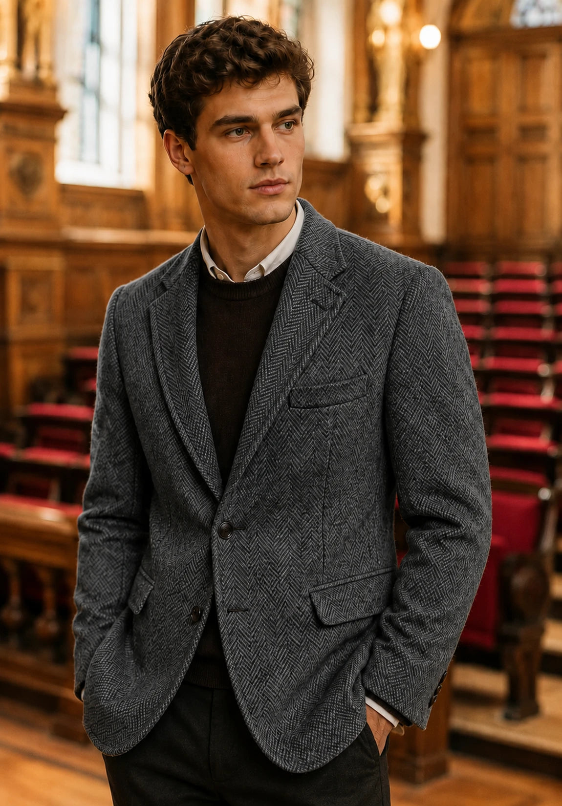 Men's dark gray herringbone jacket