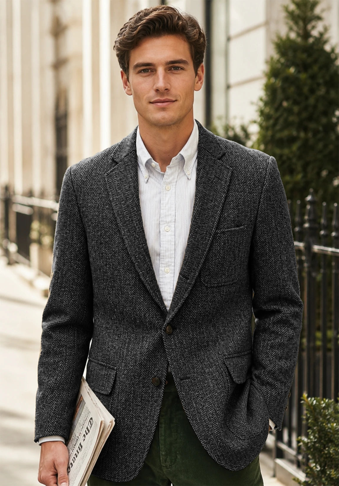 Men's dark gray herringbone jacket