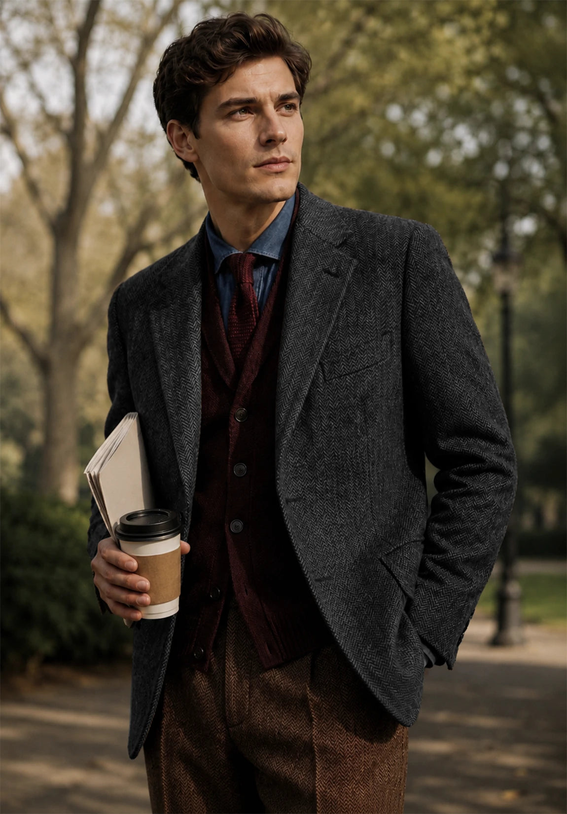 Men's dark gray herringbone jacket
