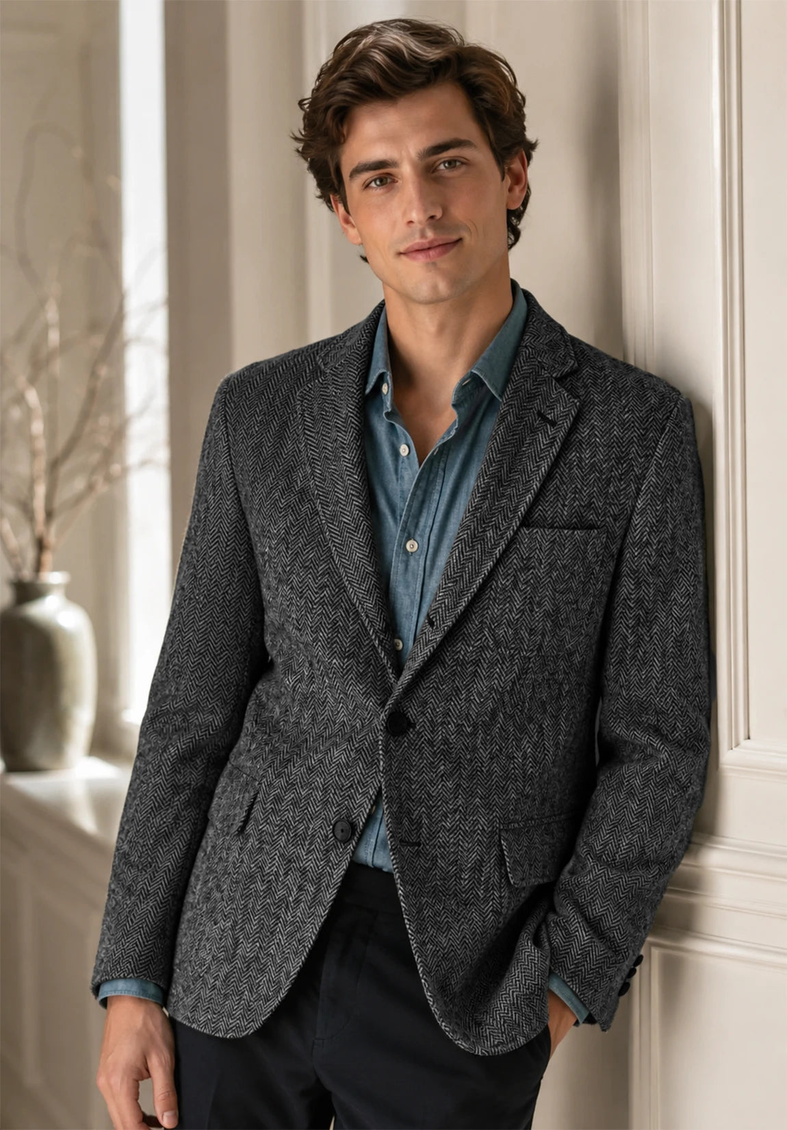 Men's dark gray herringbone jacket