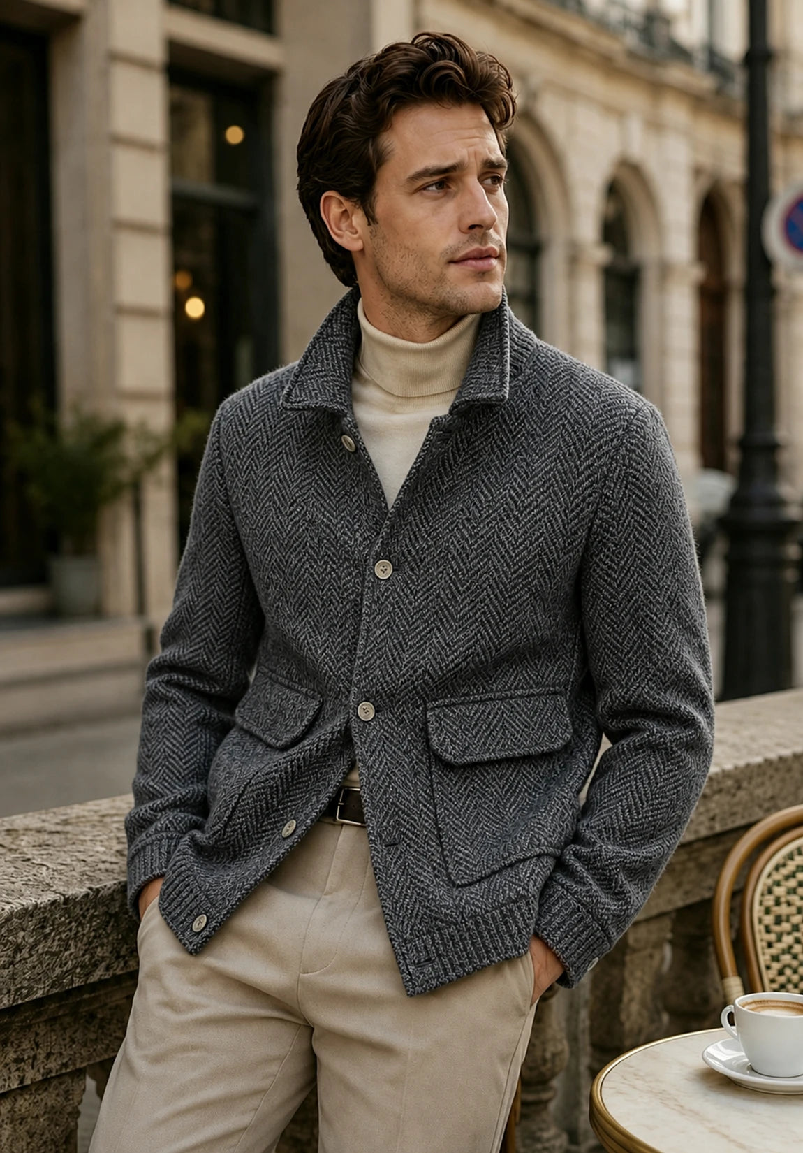 Men's dark gray herringbone jacket