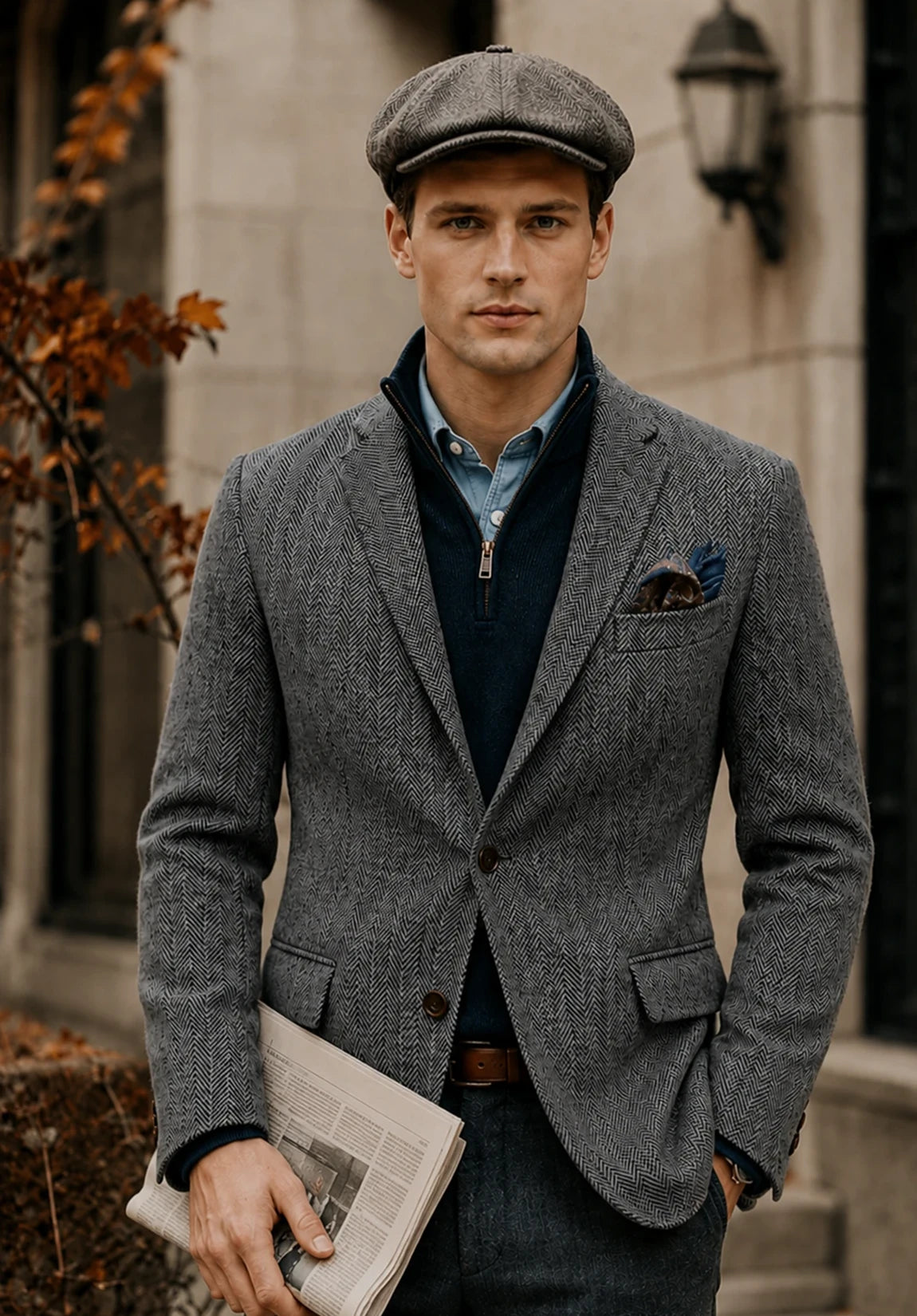 Men's dark gray herringbone jacket
