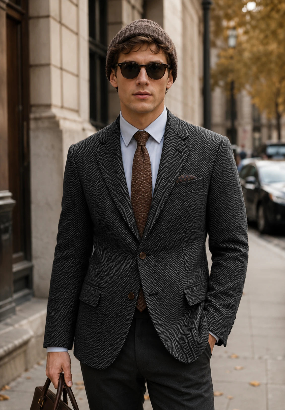Men's dark gray herringbone jacket