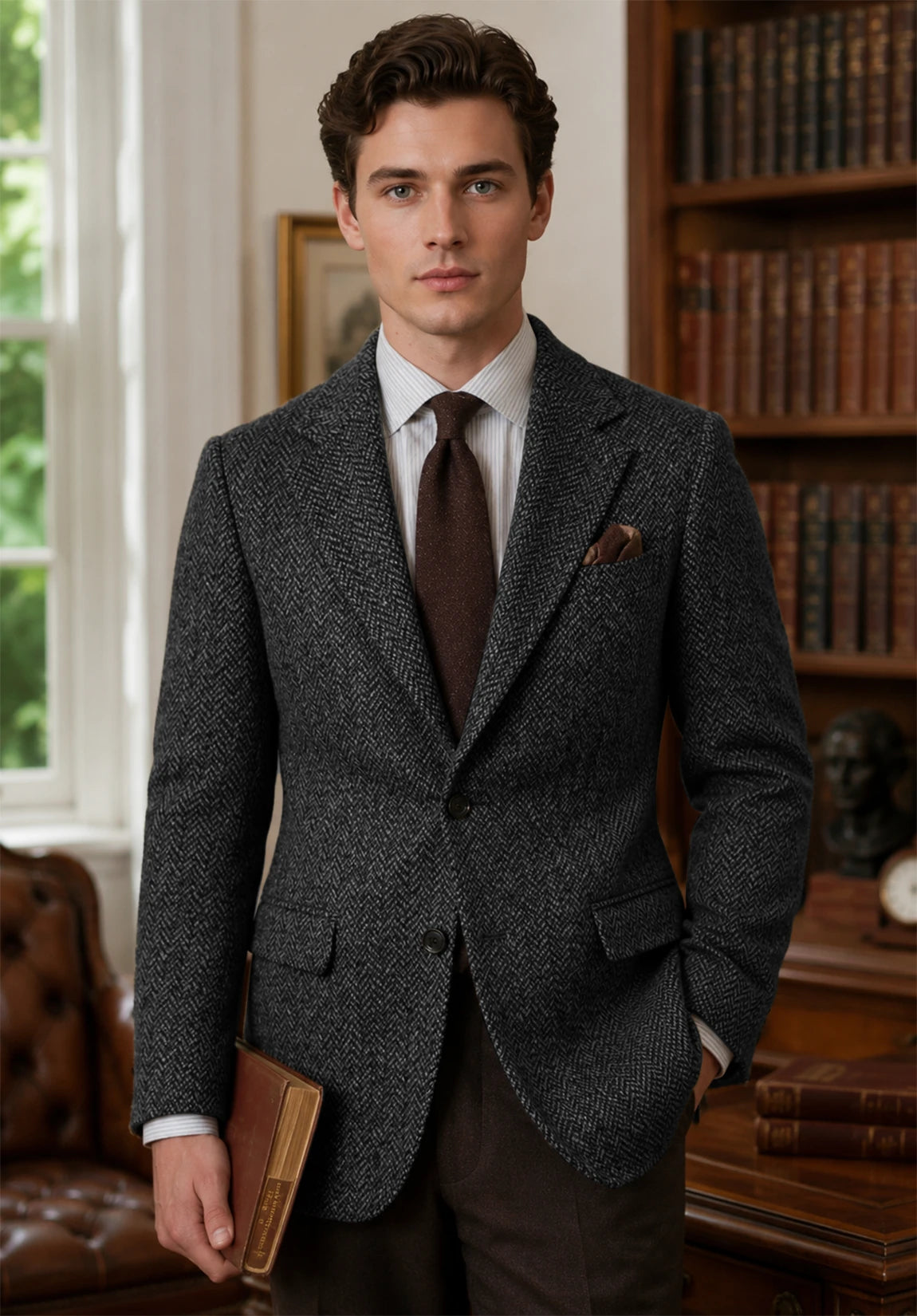 Men's dark gray herringbone jacket
