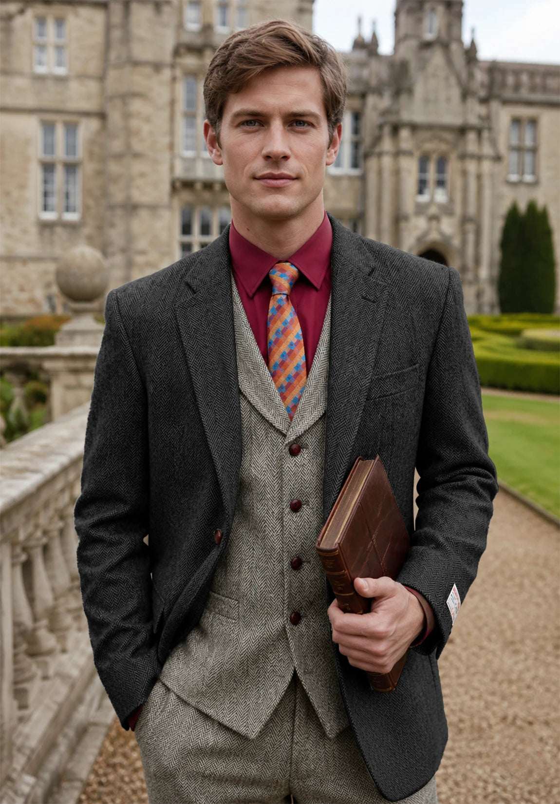 Men's dark gray herringbone jacket