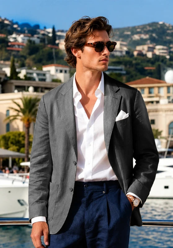 Men's Dark Grey Linen Blazer Jacket