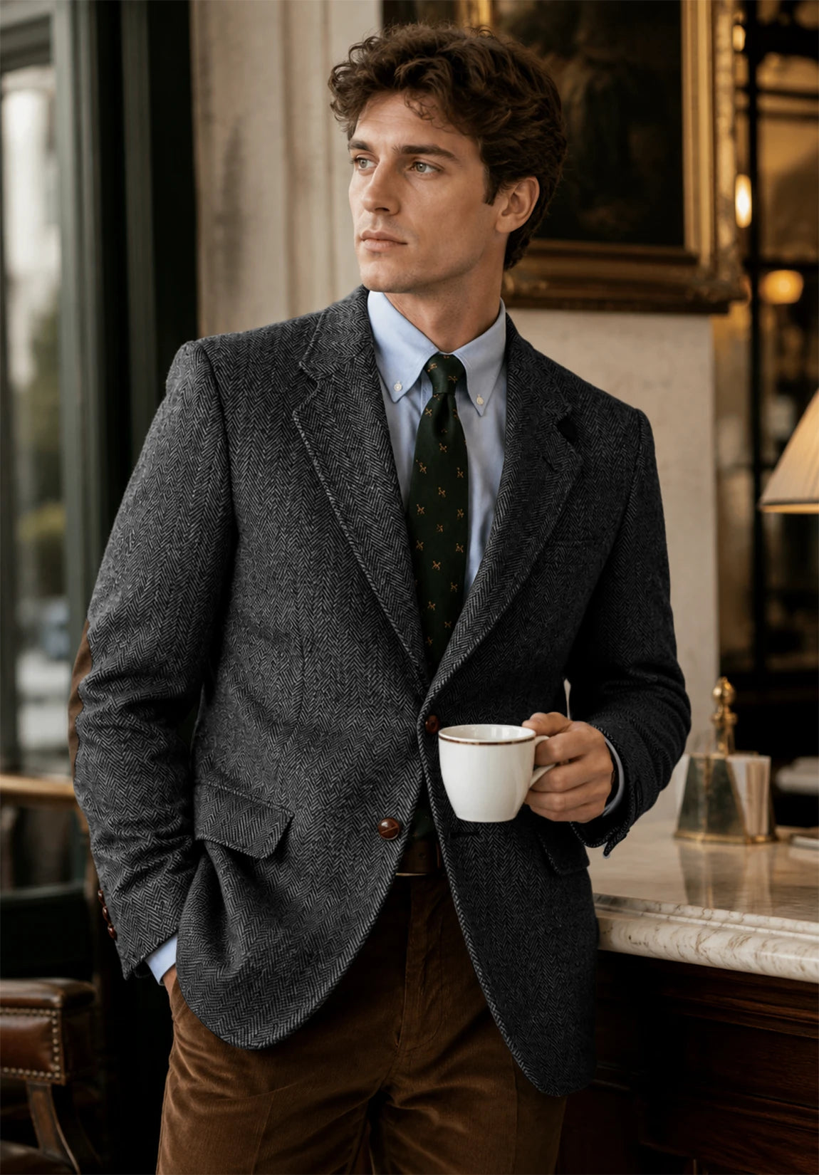 Men's dark gray herringbone jacket
