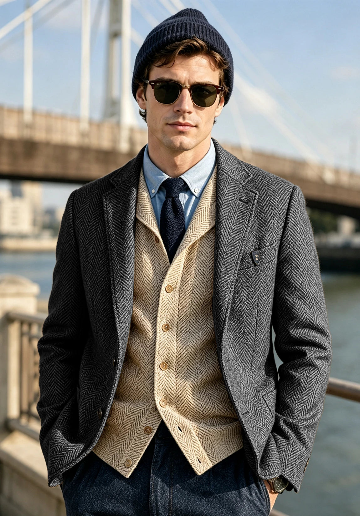 Men's dark gray herringbone jacket