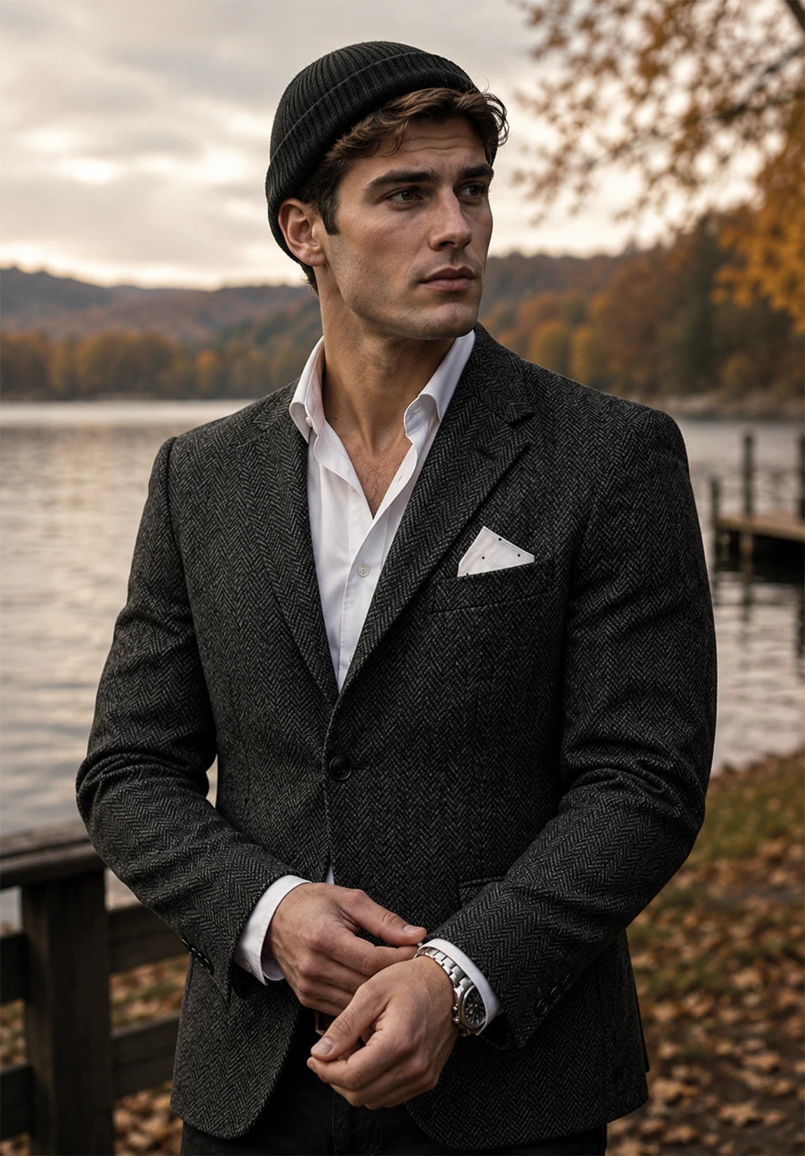 Men's dark gray herringbone jacket
