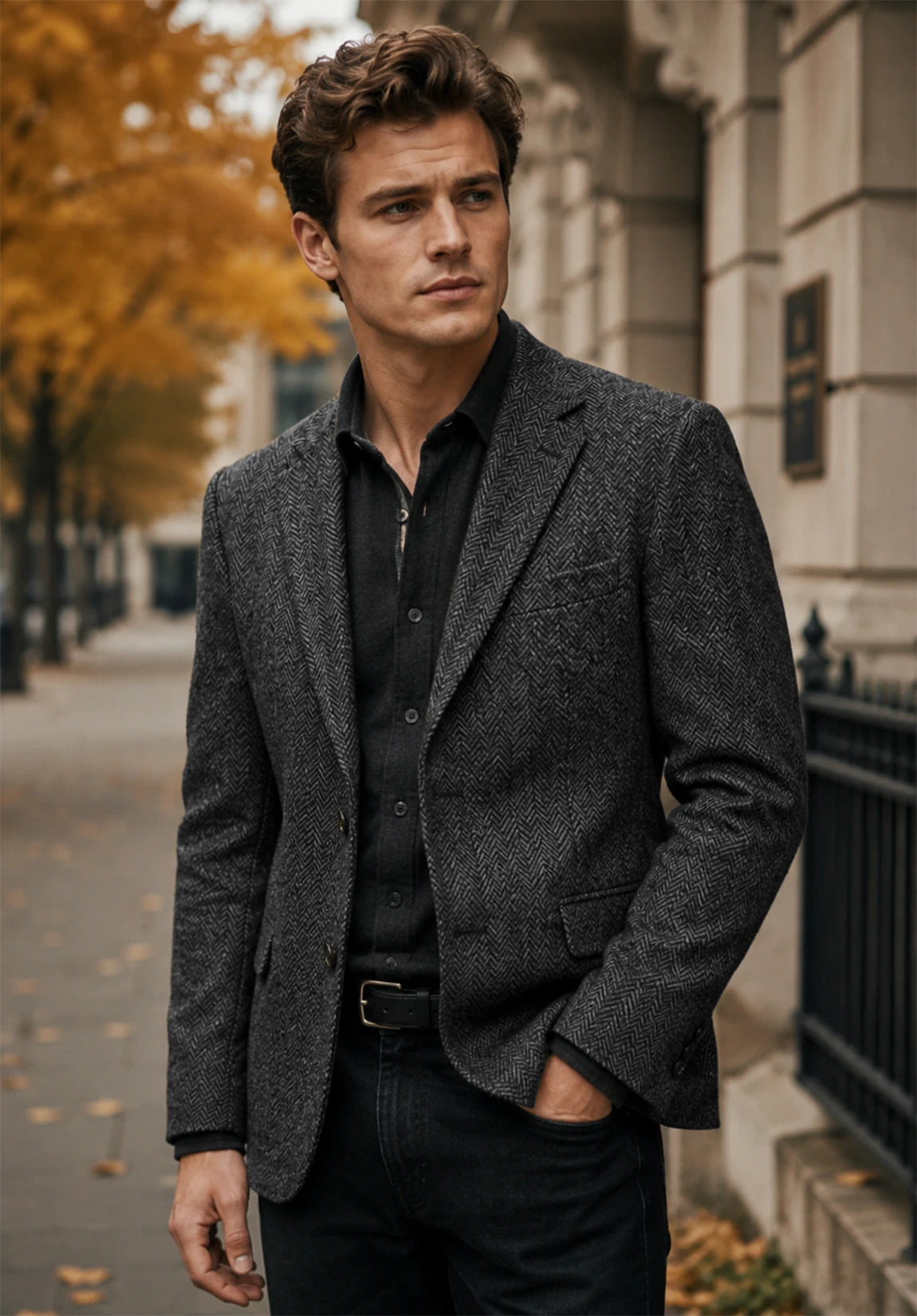Men's Regular Fit Textured Herringbone Blazer for Business