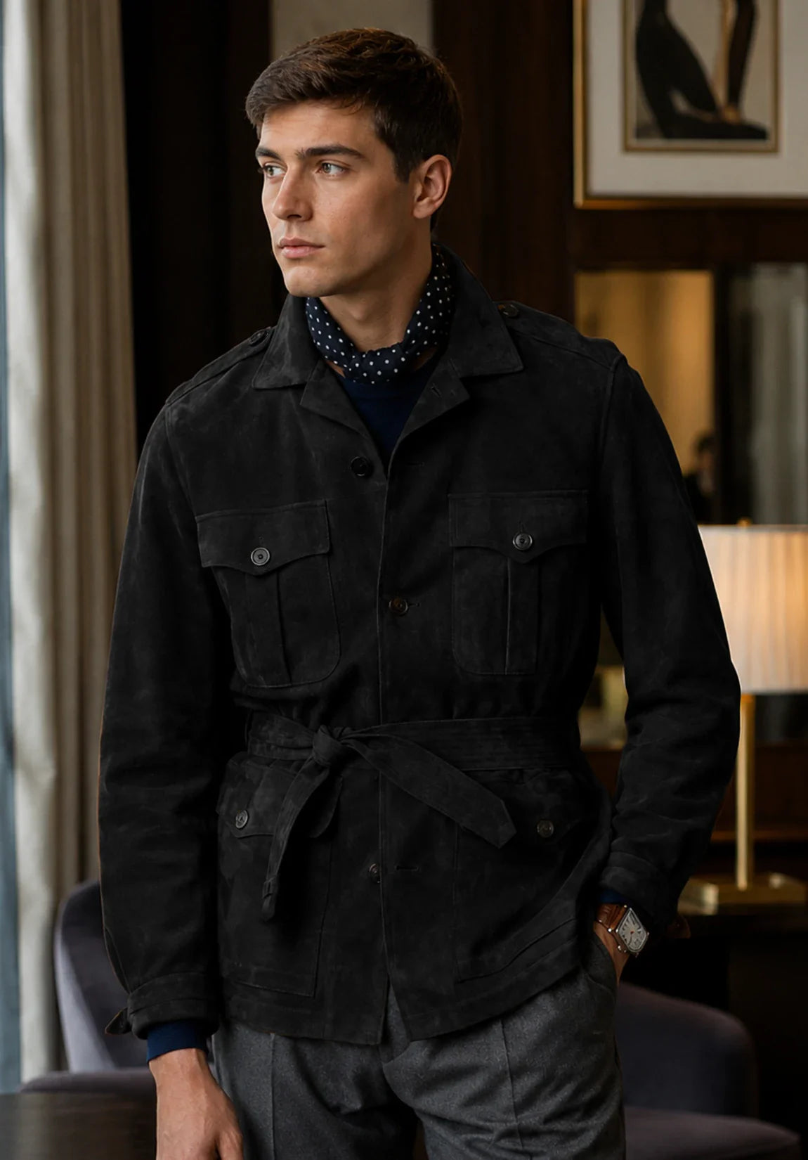 Men's dark gray suede jacket