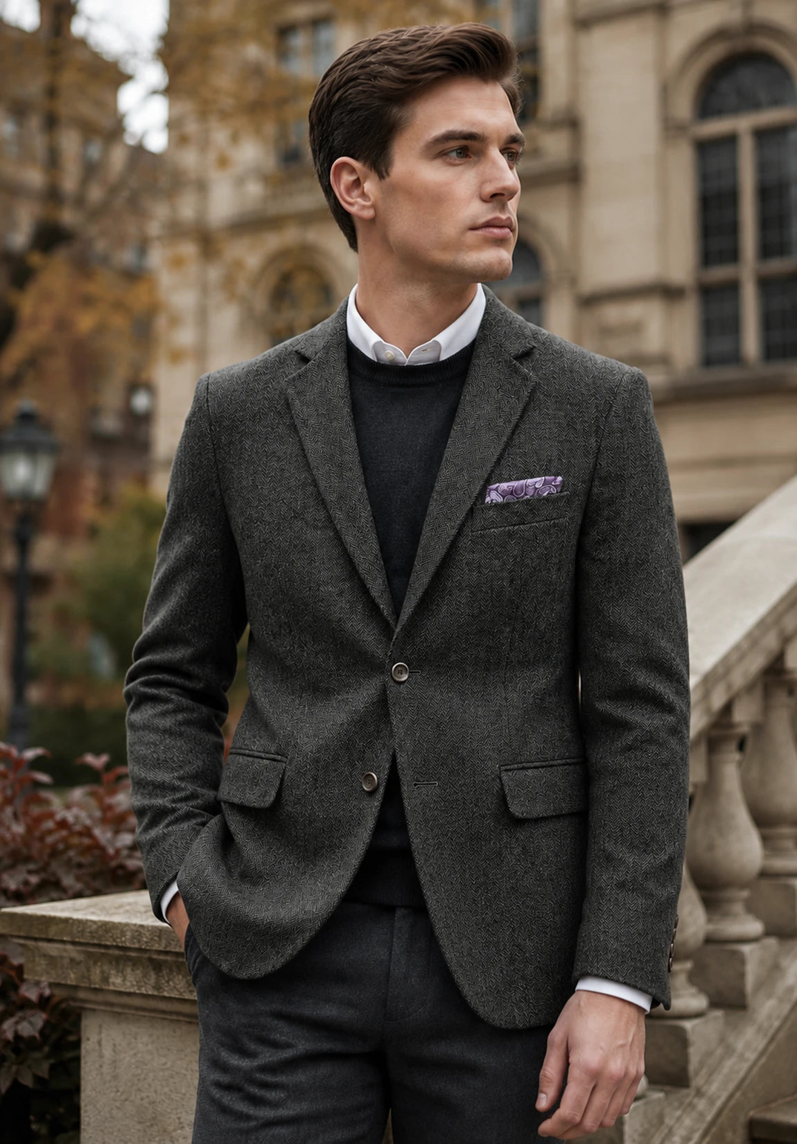 Men's dark gray herringbone jacket