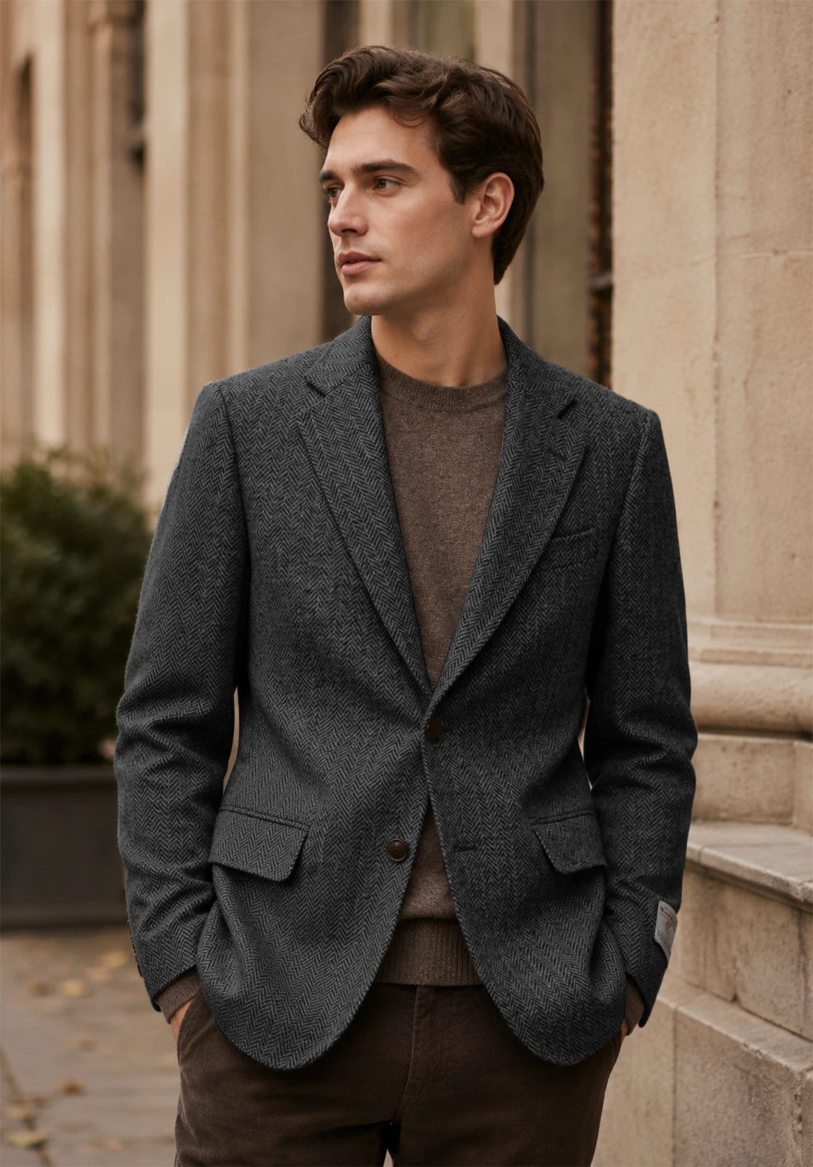 Men's dark gray herringbone jacket