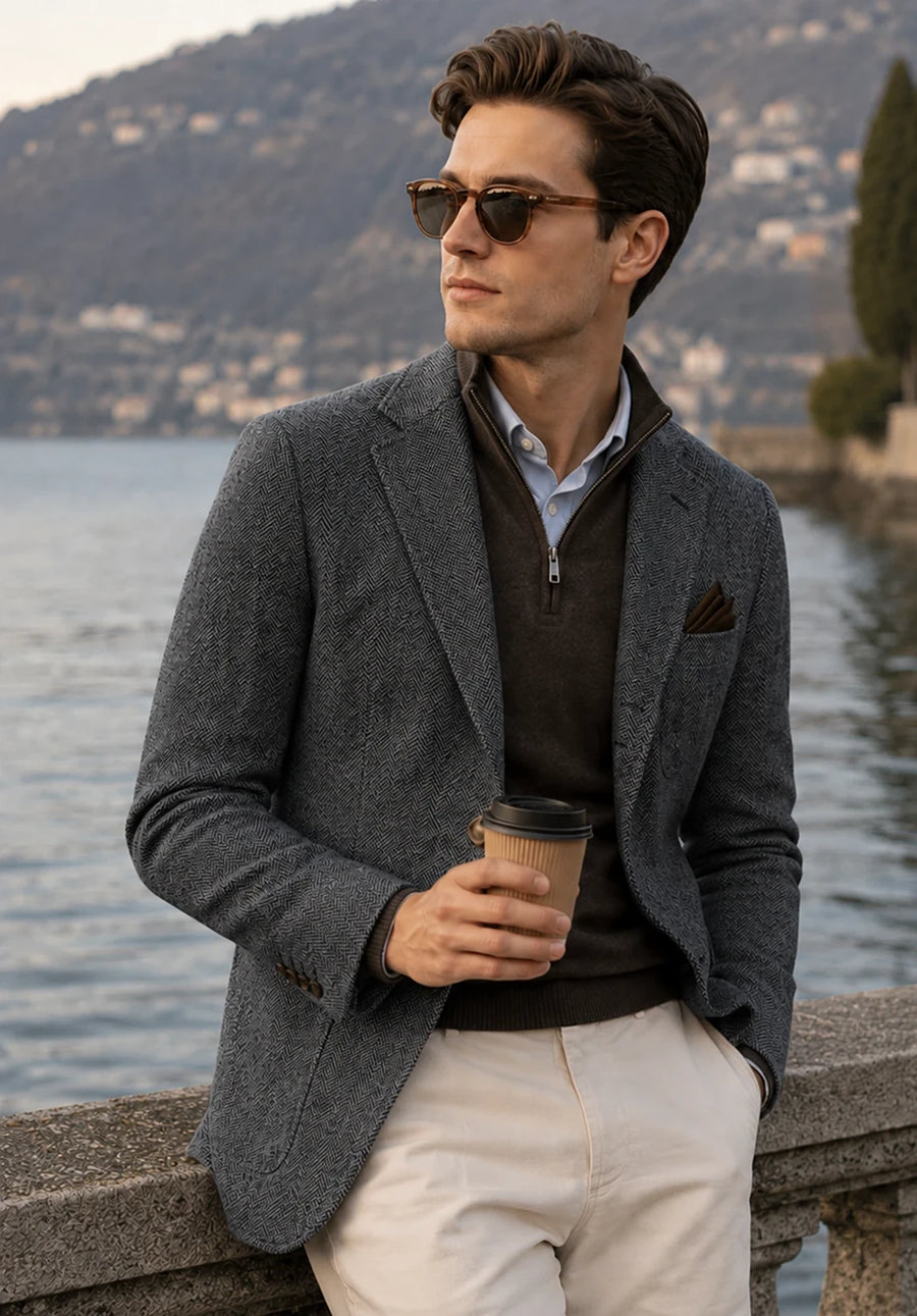 Men's dark gray herringbone jacket