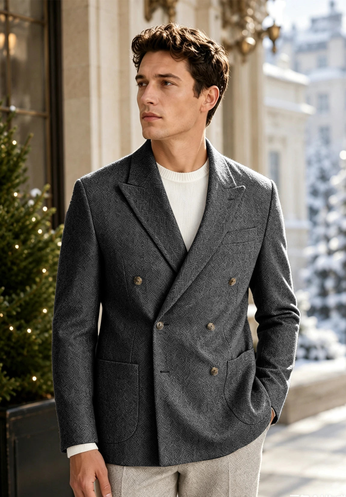 Men's dark gray herringbone jacket