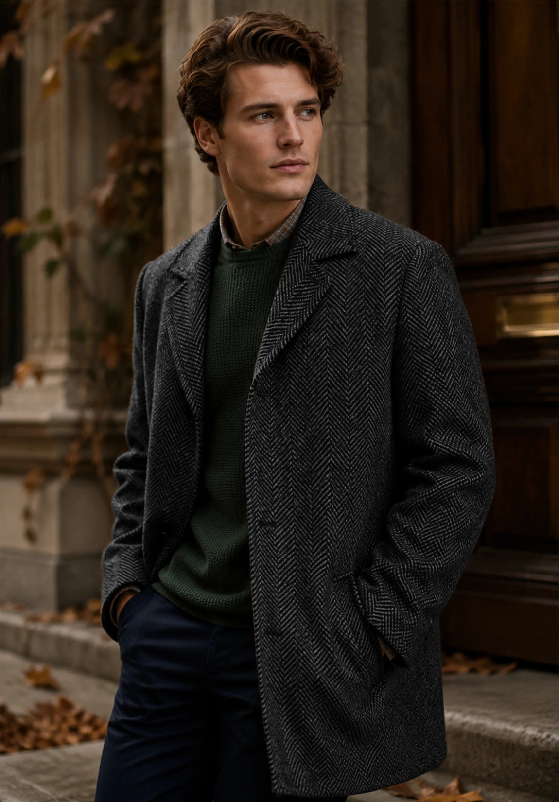 Men's dark gray herringbone jacket