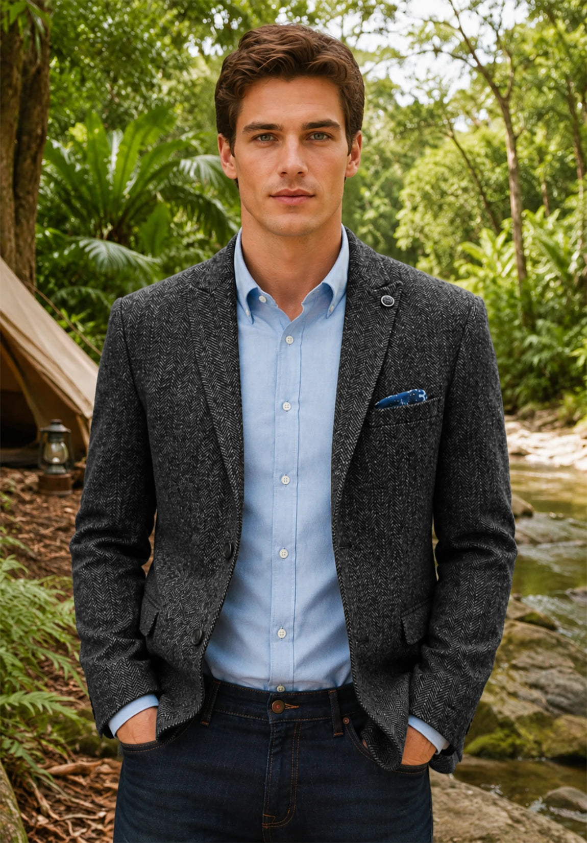 Men's dark gary herringbone jacket