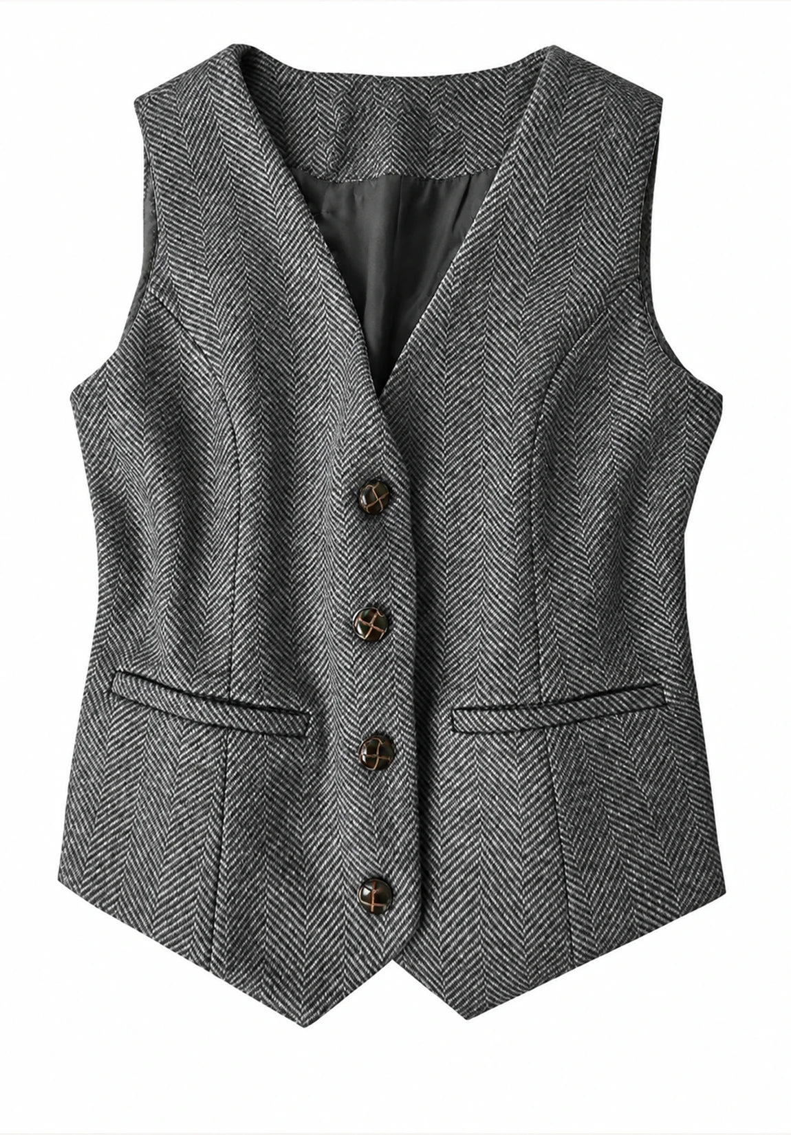 Women's Suit Vest  Dark Grey  Herringbone  Front Styled Look