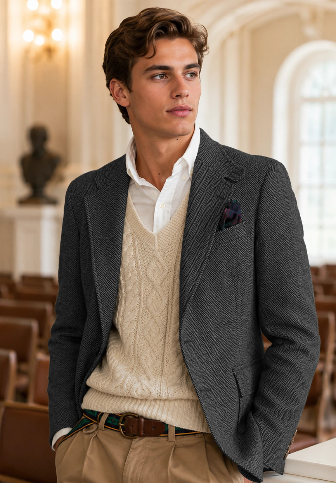 Men's dark gray herringbone jacket