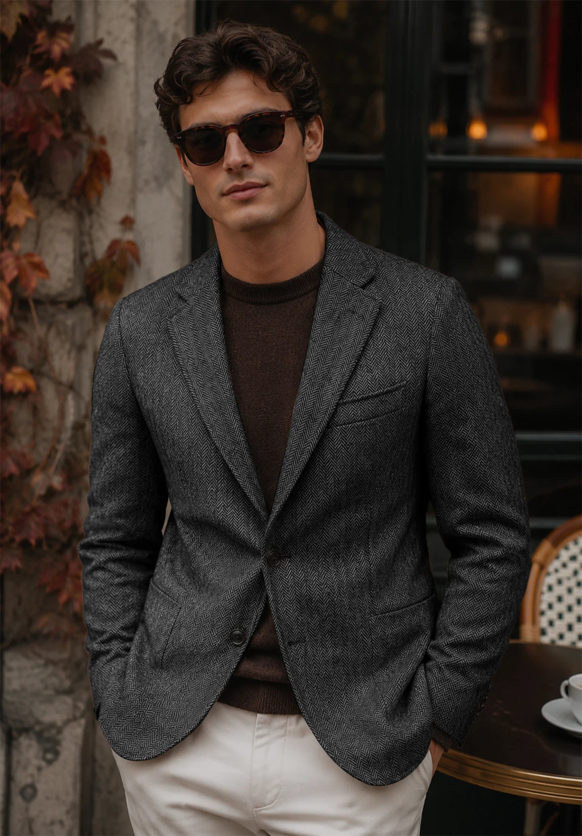 Men's dark gray herringbone jacket