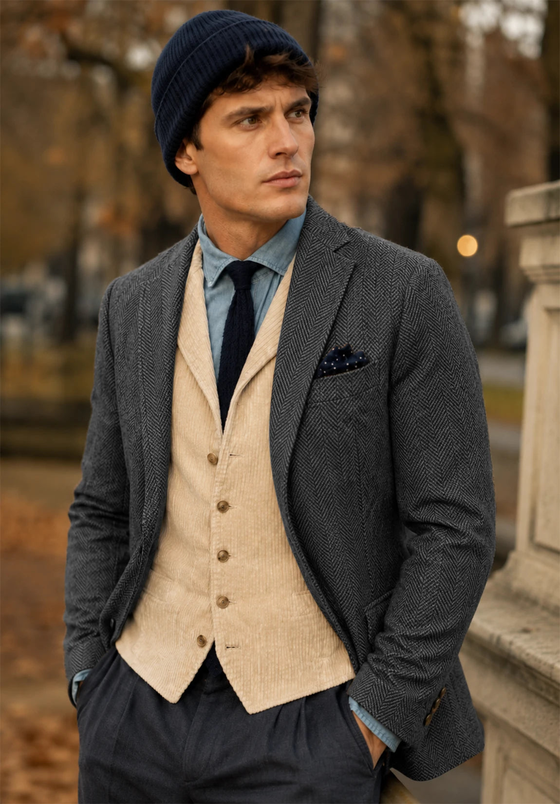 Men's dark gray herringbone jacket