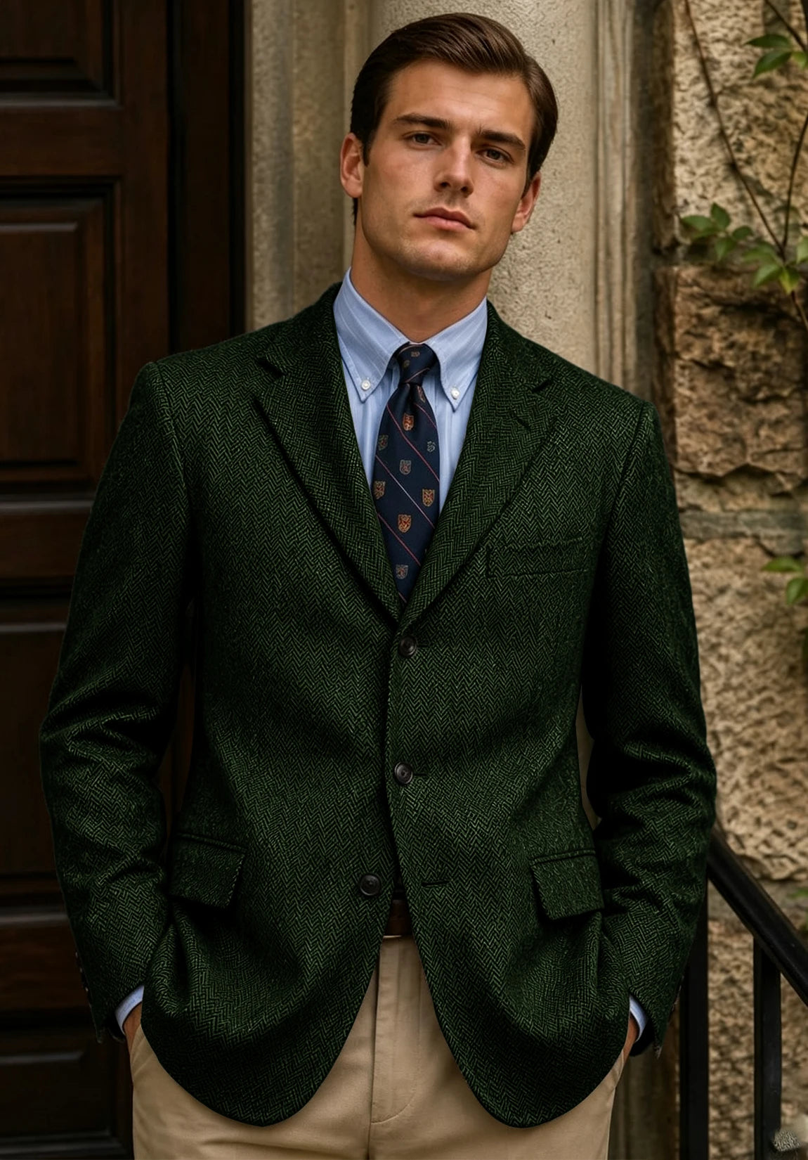 Men's dark green herringbone jacket