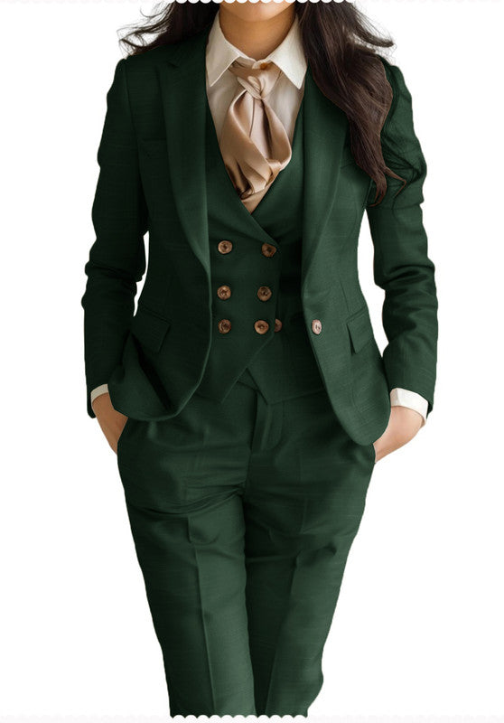 Womens 3 Pieces Business Work Suit Set -Formal Blazer Vest Pants