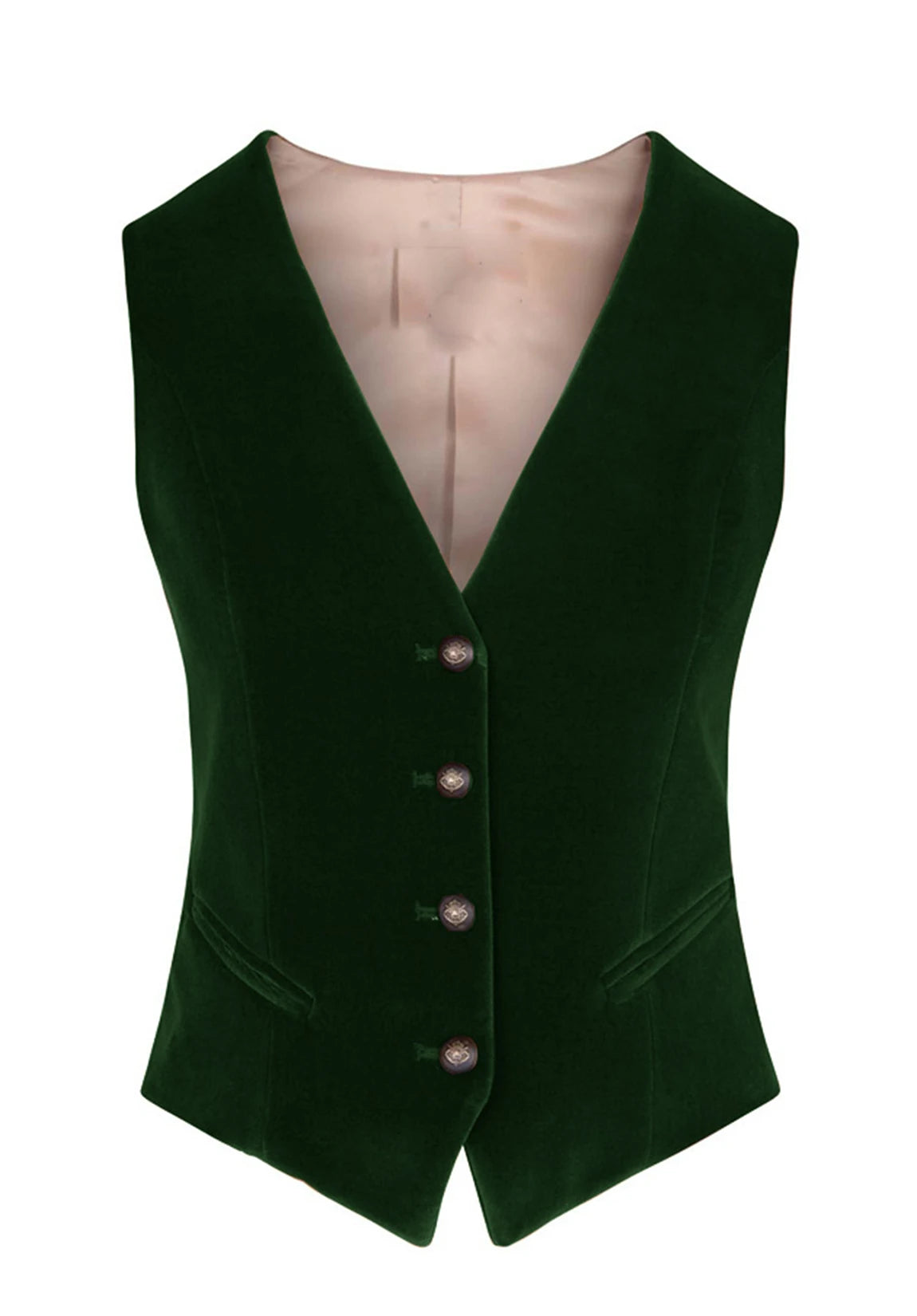 Women's Suit Vest  Dark Green  Velvet  Front Product View
