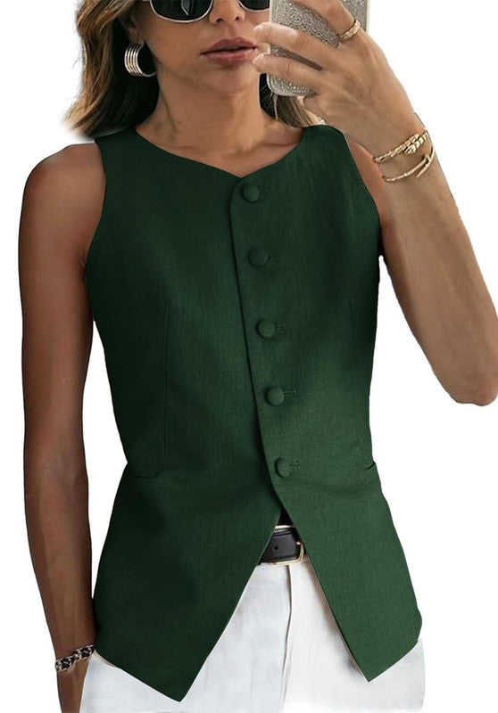 Green Women's Linen Vest 