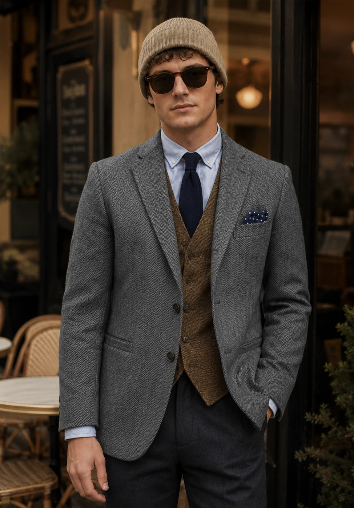 Men's gray herringbone jacket