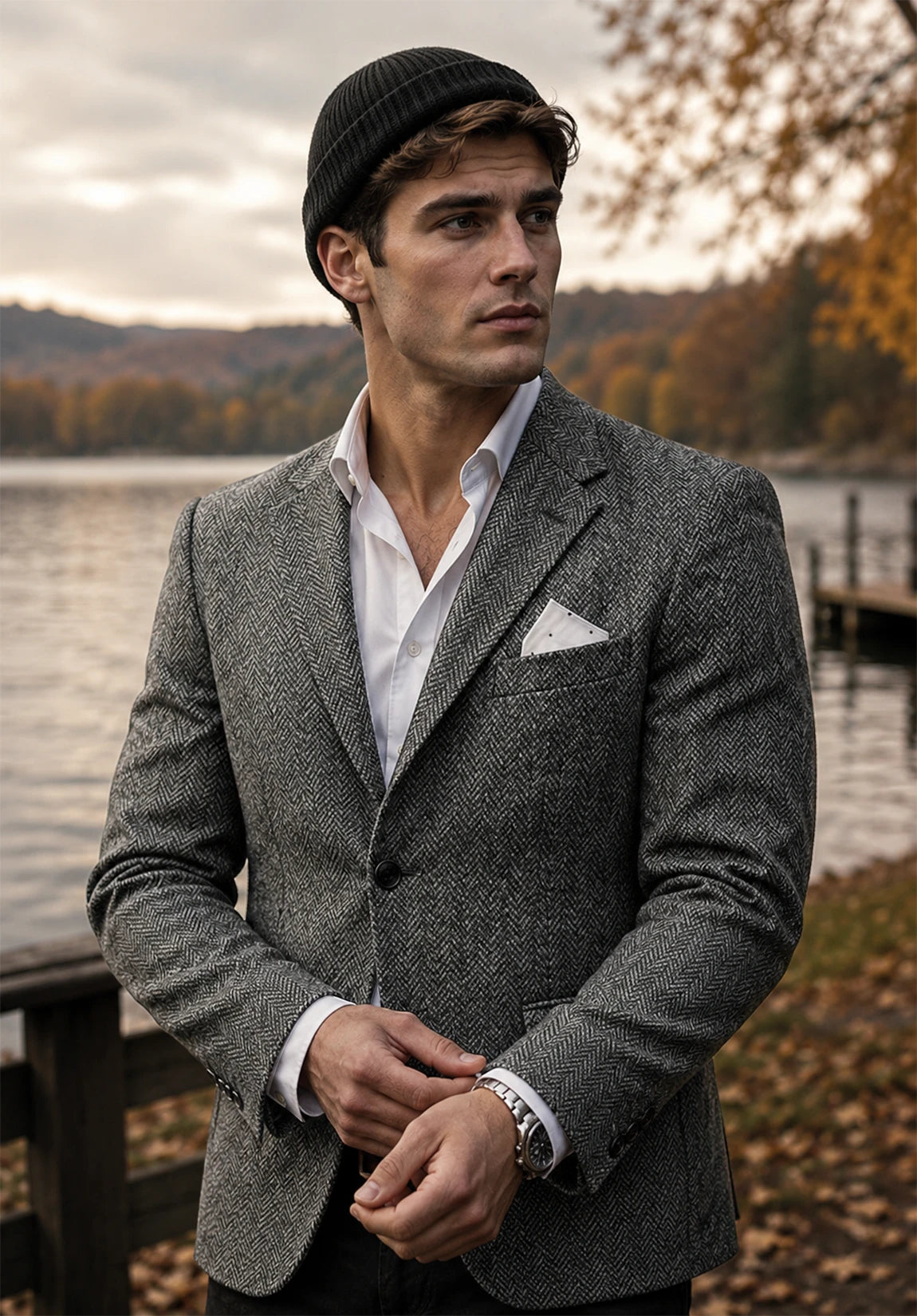 Men's gray herringbone jacket
