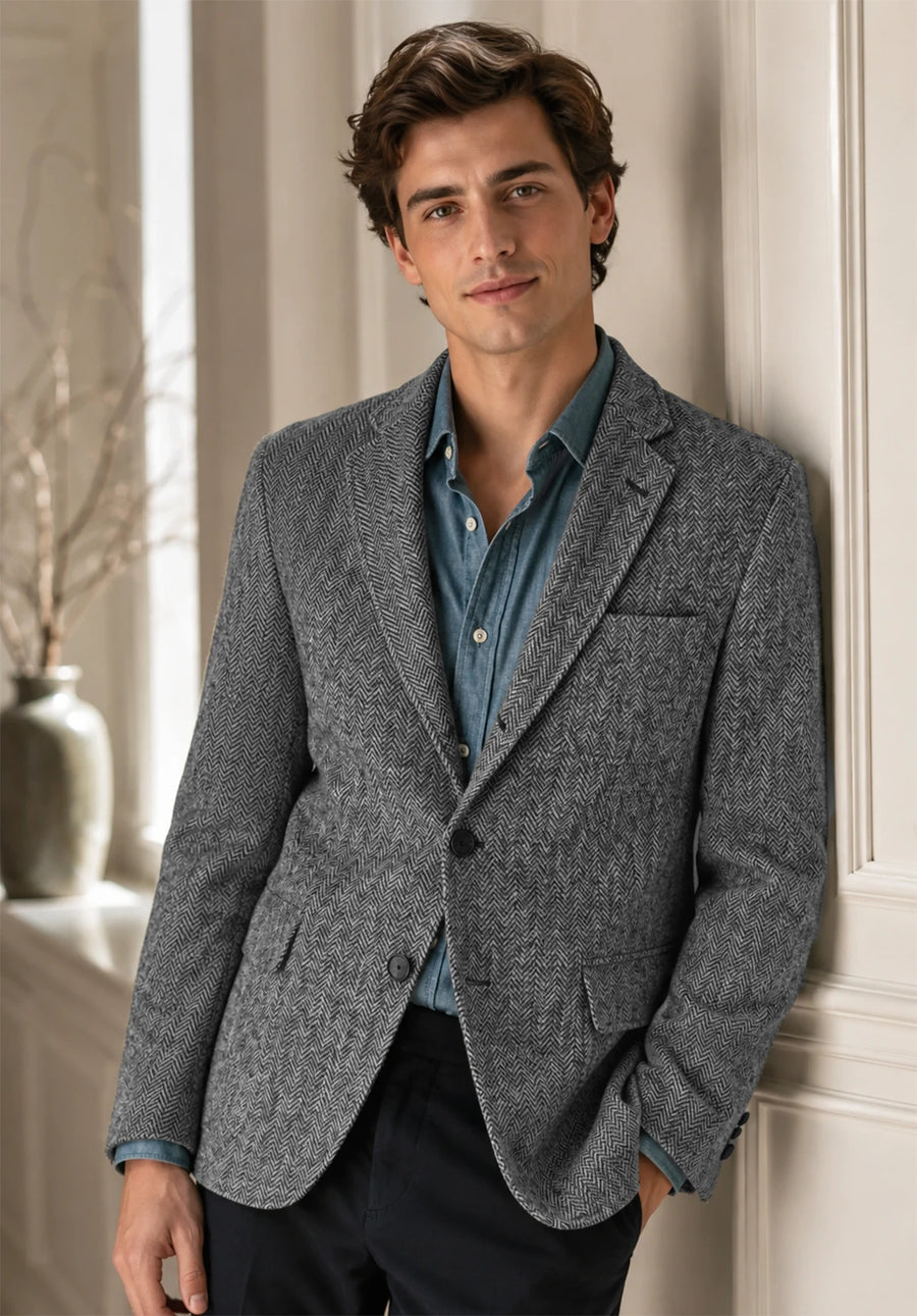Men's gray herringbone jacket