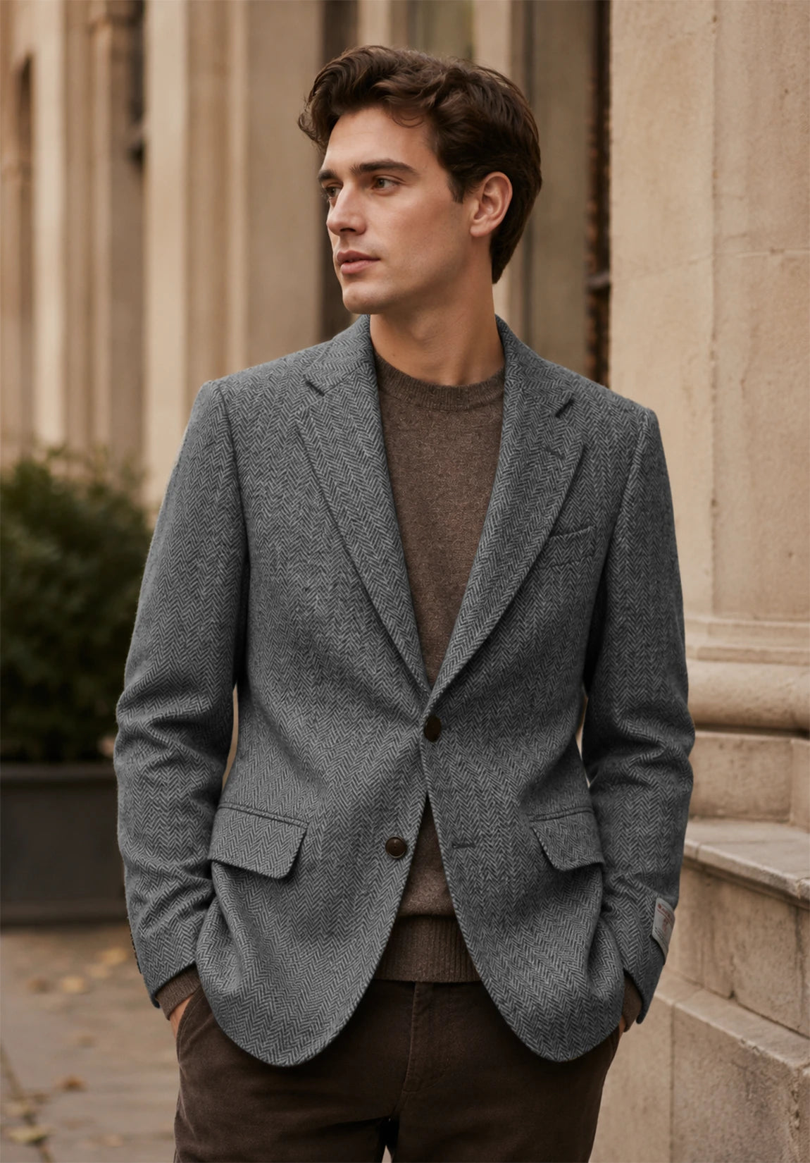 Men's gray herringbone jacket