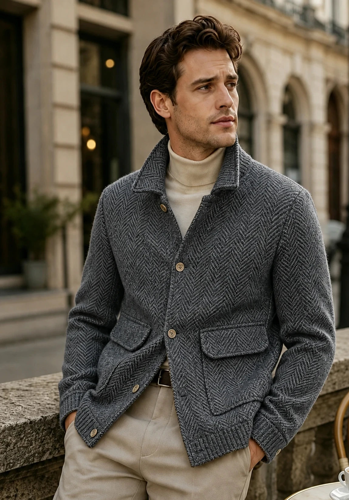 Men's gray herringbone jacket