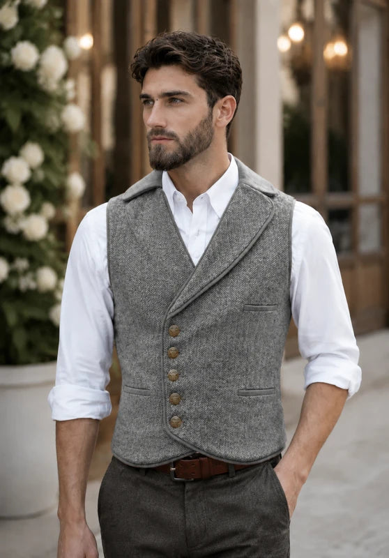 Men's gray tweed vest