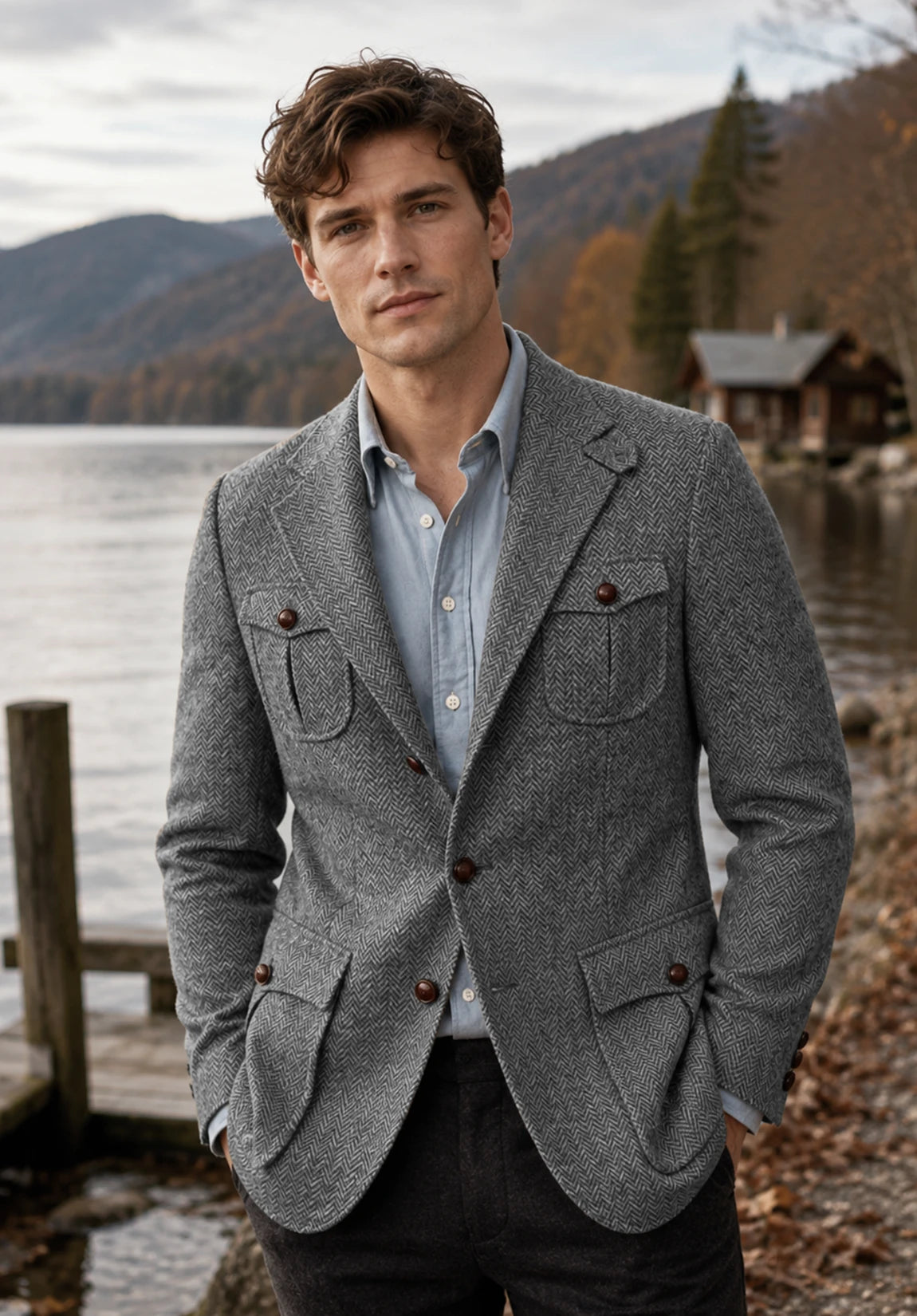 Men's gray herringbone jacket