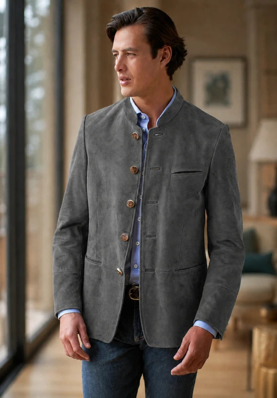 men's suede blazer in dark grey