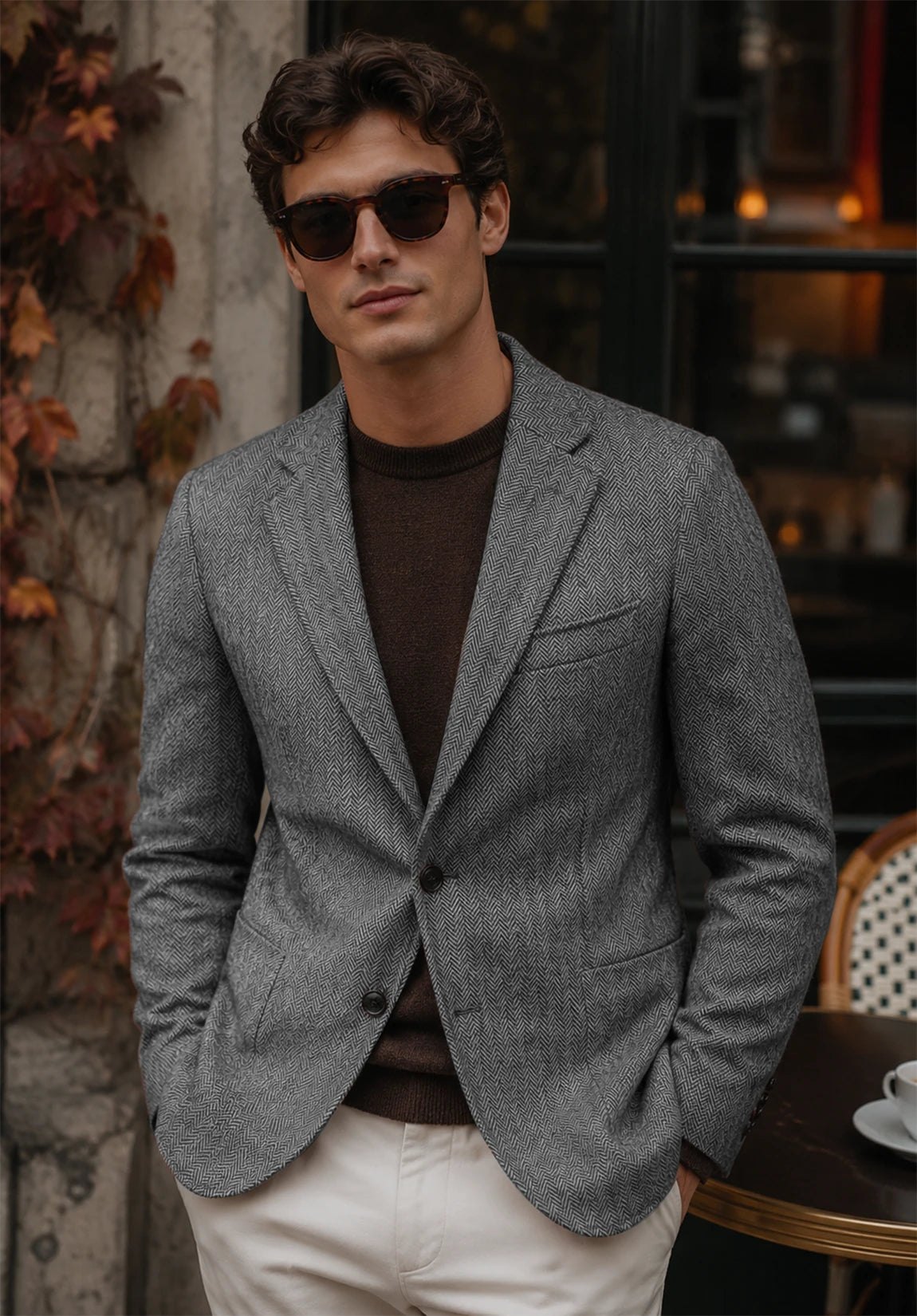 Men's gray herringbone jacket