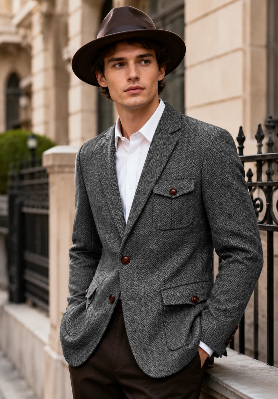 Men's gray herringbone jacket