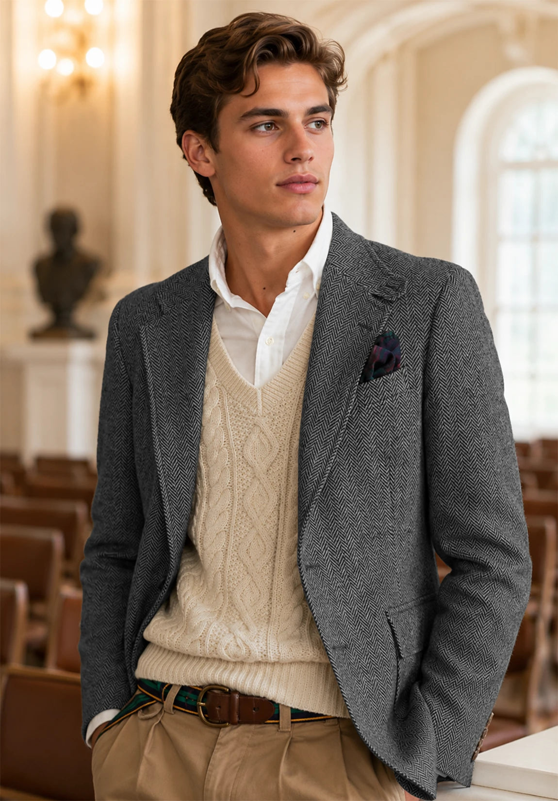 Men's gray herringbone jacket